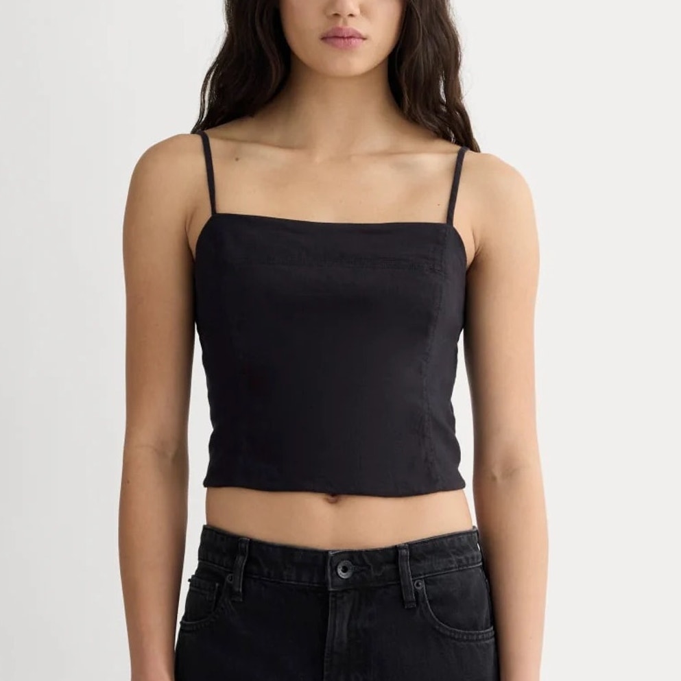 Everlane The Seamed Top Stretch Linen Black Size 2 Nwt